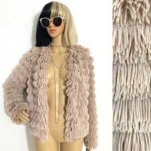 Open Front Fuzzy Cardigan | Fluffy Cardigan | Dressy Jacket | Beige Jacket | S